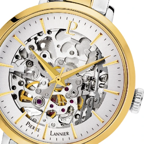 Дамски ръчен часовник с автоматичен механизъм - корпус от Стомана - Стоманена верижка - цвят Скелетон Злато