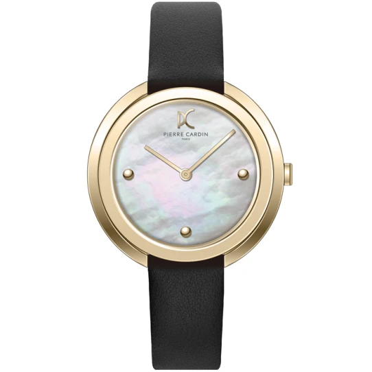 Дамски ръчен часовник с кварцов механизъм - корпус от Стомана - Естествена кожа - цвят Седеф Черен