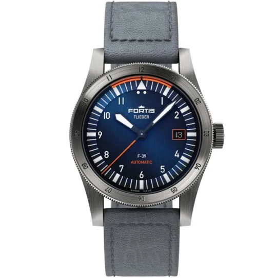 Мъжки ръчен часовник с автоматичен механизъм - корпус от Стомана - Естествена кожа - цвят Син Сив